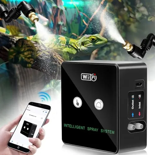 Lieberwell Terrarium-Befeuchter – Intelligentes Nebelsystem mit Fernbedienung - Befeuchtung für Terrarien mit 360° verstellbaren Sprühdüsen, automatischem Betrieb und Timer. Ideal für die optimale Pflege von Reptilien und Pflanzen, auch während Sie unterwegs sind.