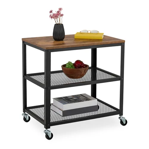 relaxdays Servierwagen Rollwagen im Industrial Design - Beistellwagen im stilvollen Industrial Design mit 3 offenen Ablagen für viel Stauraum. Dank praktischer Rollen leicht zu bewegen – ideal für Küche, Wohnzimmer und Büro.