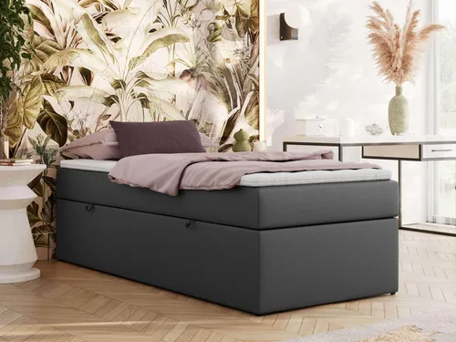 MKS MEBLE Boxspringbett ZERO 90x200 mit Bettkasten und Multipocket-Matratze - Dunkelgrau - Kompaktes Boxspringbett 90x200 cm mit geräumigem Bettkasten und hochwertiger 7-Zonen-Taschenfederkernmatratze. Minimalistisches Design ohne Kopfteil, ideal für kleine Räume und modernen Schlafkomfort.