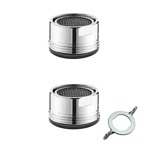 JeoPoom Wasserhahn Sieb Einsatz[2 Stück], Strahlregler, inkl 2 Dichtung und 1 Verchromten Perlator Schlüssel, für Wasserhähne mit Edelstahl Filter(Silber)