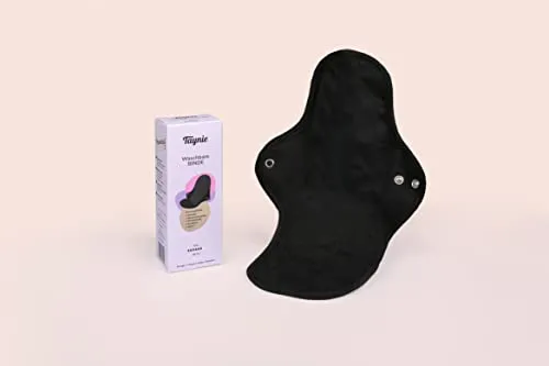 Taynie Waschbare Binde ultra stark - Bio-Baumwolle - Wiederverwendbare Damenbinden - Waschbare Slipeinlagen - saugstarke Menstruationspads - saugfähige Stoffbinden (Schwarz)