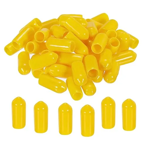 sourcing map 100 Stück Gummi Endkappen 6 mm PVC Vinyl Kunststoff Schutzkappen Abdeckung für Schrauben Bolzen Gewinde Metallstäbe Elektrokabeln Drahtseile Bowdenzug Rund Rohr Zaunpfosten, Gelb