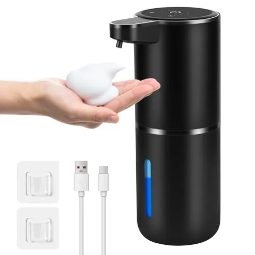 Gaethra Seifenspender Automatisch, 380ml Elektrischer Seifenspender mit Sensor, Schaumseifenspender mit USB Wiederaufladbar,4 Stufen Verstellbar Seifenspender Wandbefestigung (Schwarz, Schaumspender)