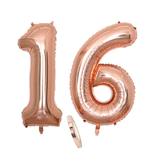 Luftballons Zahl 16, Nummer 16 Luftballon Rosegold Mädchen,40