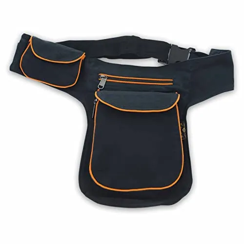 KUNST UND MAGIE Hüfttasche Bauchtasche Gürteltasche Bauchgurt Festivaltasche, Farbe:Schwarz/Orange