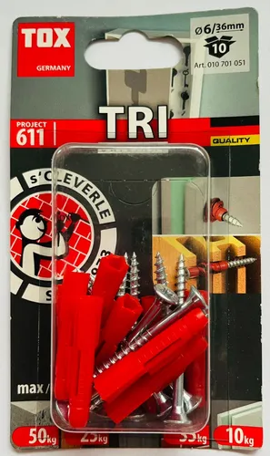 TOX Tri Allzweckdübel ø 6/36mm + Schraube 10Stück
