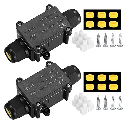 Stk. IP68 wasserdichte Anschlussdose, 2 Wege Außenkabel Verbinder Verteilerdose, schwarze Verlängerungskabel Abzweigdose Kabelverbinder für Kabel Außen Wasserdicht 2