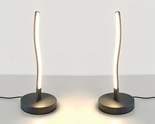 Trango 2er Pack 2017-91A Design LED Deko-Tischleuchte wellenförmige in Anthrazit *WAVE* Lichtleiste Tischlampe, Nachttischlampe, Lampe mit je. 5 Watt - 400 Lumen LED Leuchtmittel 3000K warmweiß
