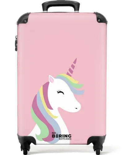 NoBoringSuitcases.com© Kinderkoffer Einhorn - Rosa - 55x35x20cm - Kinder Koffer mit 4 stabilen 360° Rollen, ideal für kleine Reisende. Wasserabweisend und mit TSA-Zahlenschloss ausgestattet, perfekt für den nächsten Abenteuerurlaub!