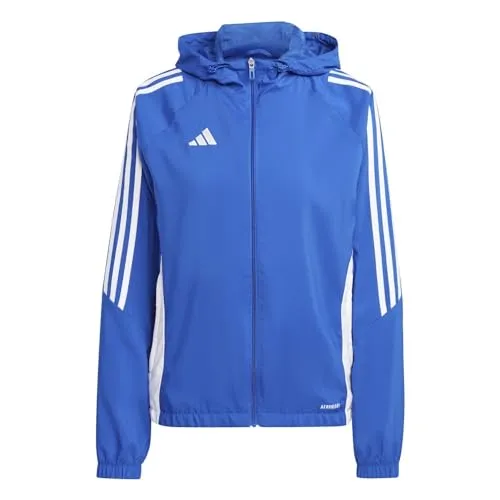 adidas Performance Tiro 24 Windbreaker Damen Kapuze blau L (42-44) - Trainingsbekleidung mit AEROREADY-Technologie für optimale Feuchtigkeitsregulierung, ideal für sportliche Aktivitäten und Freizeit.