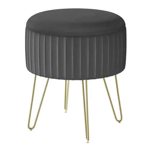 WOLTU Sitzhocker mit Stauraum, Kleiner Hocker rund, Polsterhocker, mit Metallbeinen, für Wohnzimmer Schlafzimmer Ankleidezimmer, φ31,5xH37,5 cm, Dunkelgrau
