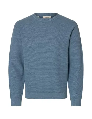 SELECTED MEN Herren Slhross Ls Knit Structure Crew Neck Noos, Blue Mirage, Large