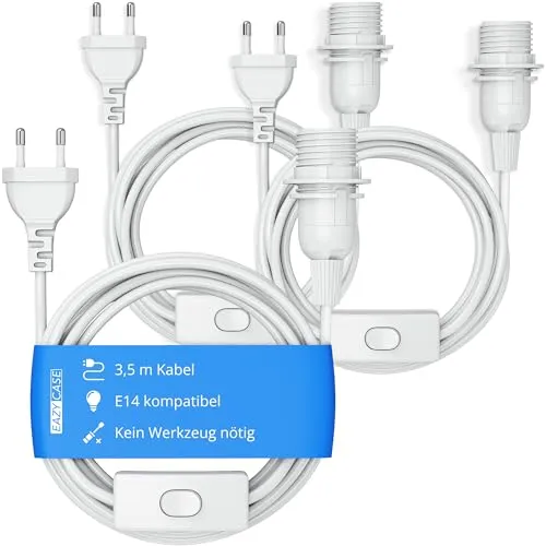 3er Set E14 Lampenfassung mit 3,5m Kabel und Schalter - Praktisches Set für Erwachsene mit 3 Lampenfassungen, ideal für die einfache Installation von LED-Leuchten. Perfekt für Laternen und Pendelleuchten.