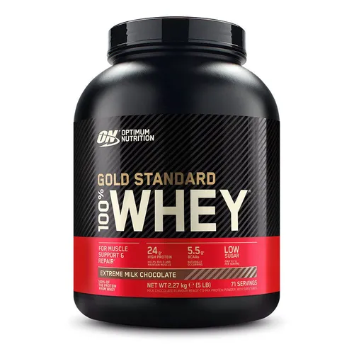 Optimum Nutrition 100 % Whey Gold Standard 2.27 kg - Extreme Milk Chocolate - Protein Shake für Muskelaufbau, hochwertiges Whey-Protein für schnelle Regeneration und besten Geschmack in einer praktischen 2,27 kg Dose.