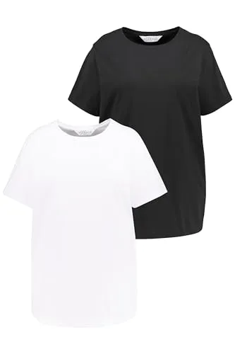 Studio Untold Damen große Größen Übergrößen Plus Size T-Shirt, Rundhals, Halbarm, Doppelpack schwarz 50+ 799156100-50+