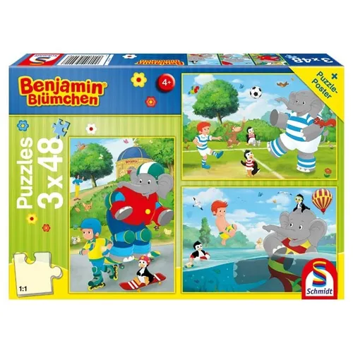 SCHMIDT SPIELE PUZZLE BENJAMIN BLÜMCHEN SPORT UND SPIEL MIT TÖRÖÖÖ 3 x 48 TEILE