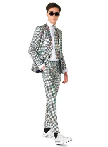 Opposuits Partyanzug Teen Discoballer Anzug für Jugendliche in silber von OppoSuits