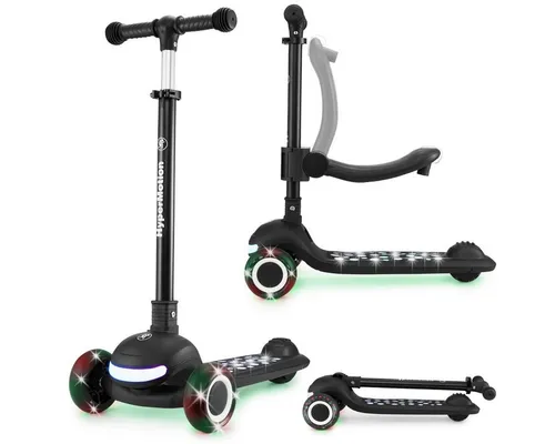 HyperMotion Kinderroller LUMI 3in1 mit LED-Beleuchtung - 3in1 Roller für Kinder ab 1 Jahr: Nutzt als Scooter, Scooter mit Sitz oder Laufrad. Mit höhenverstellbarem Sitz und T-Bar Lenker für optimalen Komfort und Sicherheit.