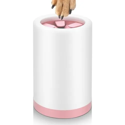 Pfotenreiniger für Hunde, Abnehmbaren Hundepfoten Reiniger, Tragbare Hundepfoten Reiniger, Tragbarer Pfotenpflege Hunde mit Weichen Silikonborsten funktioniert für alle Hundegrößen (Rosa)