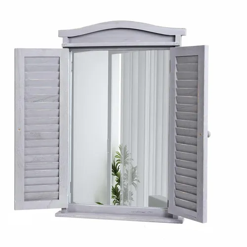 Wandspiegel Badspiegel mit Fensterläden, 71x46x5cm in grau von MCW