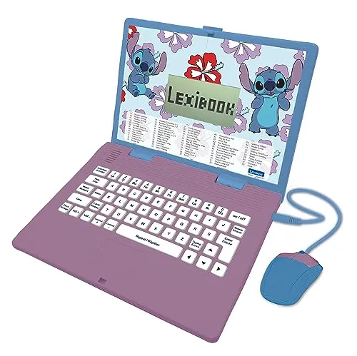 Lexibook JC598Di1 Disney Stitch, Bilingual, Englisch/Französisch, Lern-Laptop, 124 Sprachaktivitäten, Schreiben, Mathematik, Logik, Musik und Spiele, Jungen und Mädchen, Blau/Lila