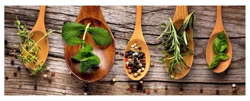Levandeo® Wandbild, Wandbild 80x30cm Aluminium Dibond Küche Kräuter Gewürze Wanddeko