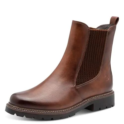 Tamaris Damen Chelsea Boots Braun - Stilvolle Stiefeletten - Wanderschuhe mit wärmendem Fleece-Innenfutter, ideal für den Herbst. Diese Chelsea Boots vereinen Komfort und Trend mit einem eleganten Blockabsatz von 3 cm.