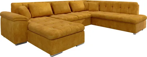 MIRJAN24 Ecksofa Niko Bis - Komfortables Sofa mit Bettkasten und Schlaffunktion, Orange - Geräumiges Ecksofa Niko Bis (348x205 cm) mit praktischer Schlaffunktion und Bettkasten. Ideal für entspannte Abende und Übernachtungsgäste. Flexibel wählbare Seiten und stilvolles Design.