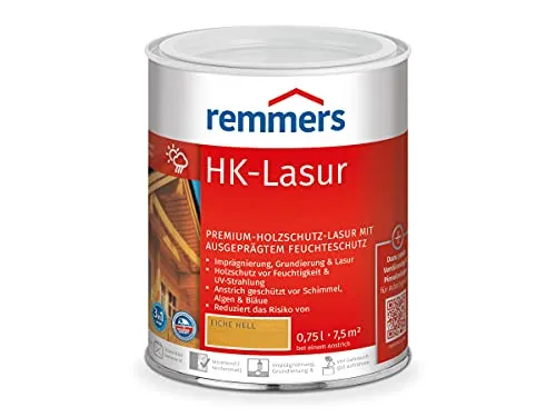 Remmers HK-Lasur 3in1 eiche hell (RC-365) 0,75 l - Premium Holzlasur für außen, bietet 3in1 Schutz: Imprägnierung, Grundierung und Lasur. Ideal für Zäune und Gartenhäuser, schützt vor Feuchtigkeit und UV-Strahlung.