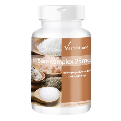 Eisen-Komplex 25 mg - 120 Kapseln für 4 Monate, bioverfügbar VEGAN | Vtamintrend
