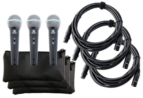 Pronomic DM-58-B Vocal Mikrofon 3er SET - Mikrofone für Sprache und Gesang, inkl. 3x 5m XLR Kabel, druckvoller warmer Klang, ideal für DJs und Beatbox, mit integriertem Popschutz und exzellenter Feedback-Unterdrückung.