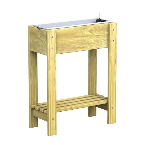 Plastard Hochbeet aus Kiefernholz mit Ablage inklusive 60 cm Langen Einsatz und Wasserstandsanzeiger geeignet für Balkon und Garten ideal einsetzbar als Anzuchtbeet oder Kräuterbeet