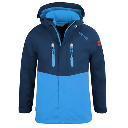 Trollkids Kid's Bryggen 3in1 Jacket - Doppeljacke für Kinder in Blau - Funktionsjacke für Kinder, wasserdicht und warm, ideal für Outdoor-Aktivitäten; Größe 110 mit abnehmbarer Kapuze.