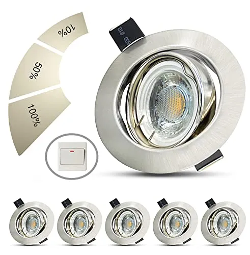 Allesgute 6er Set LED Einbaustrahler Ultra flach 230V Smart Dimmbar 6W Warmweiß LED Spots Schwenkbar 500lm Einbauleuchten Ø 68mm Lochdurchmesser für Wohnzimmer, Schlafzimmer, Küche, Büro