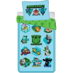 Minecraft Kuschelige Bettwäsche Baumwolle, 140x200 cm & 70x90 cm - Bettwäsche-Set für Fans, aus 100% Baumwolle, sorgt für hohen Schlafkomfort und ist pflegeleicht. Mit beliebten Minecraft-Motiven wird das Kinderzimmer zum Traumort!