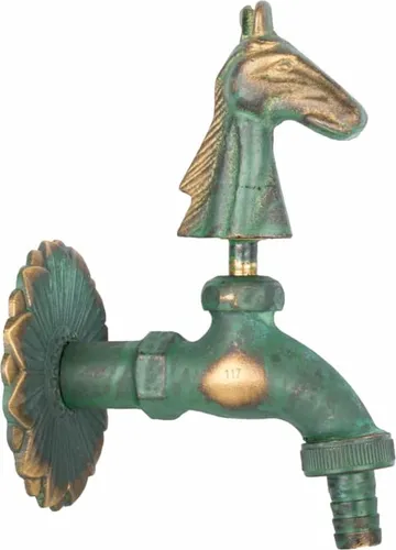 Nostalgie Auslaufventil Pferdkopf patiniert 1/2