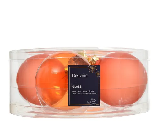 Kaemingk Weihnachtsbaumkugel, Weihnachtskugeln Glas 8cm 4 Stück - Warmorange transparent