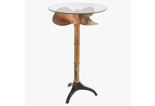 riess-ambiente Stehtisch OCEAN 105cm - Maritimer Bartisch mit Glasplatte - Stehtisch in maritimem Design mit runder Sicherheitsglasplatte und kupferfarbenem Metallfuß im Schiffsschrauben-Stil, ideal für gemütliche Zusammenkünfte und stilvolle Akzente.