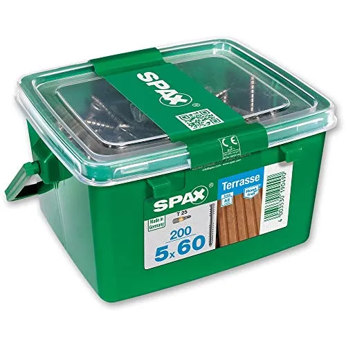 Spax Terrassenschrauben 5.0 x 60 mm TX 25 - 200 Stück - Hochwertige Terrassenschrauben für langlebige Konstruktionen, ideal für Holzterrassen und wetterfest.