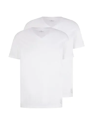 TOM TAILOR Herren T-Shirt mit V-Ausschnitt im Doppelpack, 20000 - White, XXXL