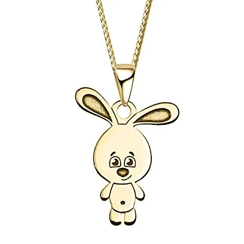 Kinder Hals-Kette mit Anhänger echt 925 Sterling Silber Mädchen Hase (Gold A149, 40)