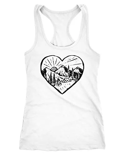 Neverless® Damen Tank-Top Wandern Berge Naturfreunde Adventure Camping Racerback weiß S