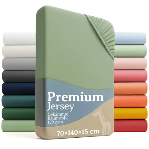 Laleni Premium Spannbettlaken 70x140x15 cm Babybett | Oeko-TEX zertifiziertes Bettlaken 70x140 cm Kinderbett | Kinderbettwäsche 70x140 aus 100% Baumwolle | Spannbettlaken 70x140 cm Baby in Grün