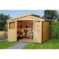 Weka Holz-Gartenhaus Natur Pultdach 273 cm - Holz-Gartenhaus mit 7,5 m², modernem Design und robustem Pultdach. Ideal für die Aufbewahrung von Gartenutensilien und Fahrrädern. Einfacher Aufbau dank Steck- & Schraubsystem.