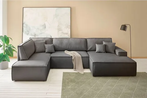 OTTO home Wohnlandschaft FINNLEY U-Form XXL 329 cm - OTTO. Verlässliche Qualität., Schlafsofa, Bettkasten, in Bouclé, Struktur fein und Mega Cord