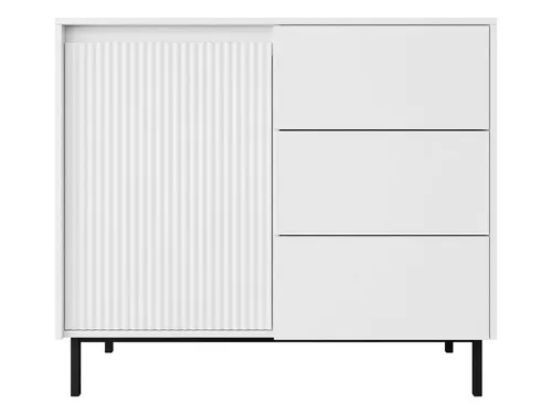 MIRJAN24 Kombikommode Ozmi 1D3SZ - Moderne Kommode in Weiß mit grifflosen push-to-open Türen und drei Schubladen, ideal für stilvolle und platzsparende Aufbewahrung.