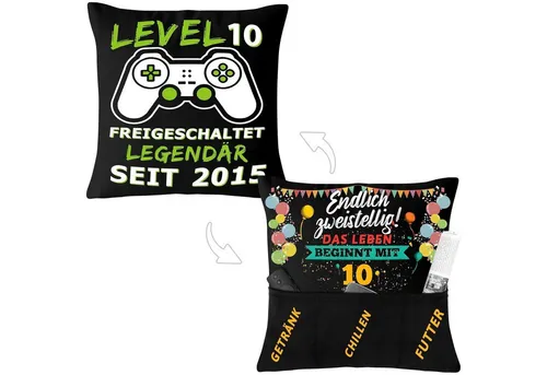 LuxusKollektion Badaccessoire-Set Kissenbezug 45x45cm 3 Taschen Junge 10 Gamer Schwarz-10 Jahre Junge
