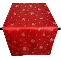 DecoHomeTextil Heimtextilmanufaktur Tischdecke Lurex Sterne Tischläufer Glitzer rot Läufer 40x140 cm