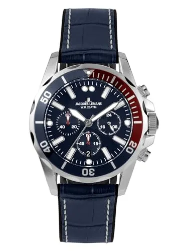 Jacques Lemans 1-2091B Liverpool Chronograph Herrenuhr 43mm - Armbanduhren, sportliche Herrenuhr mit 20ATM Wasserdichtigkeit und präzisem Chronographen für aktive Männer.