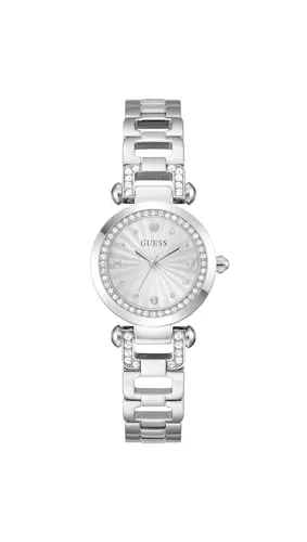 Guess Damen Armbanduhr silber GB GINGER GW0869L3 - Elegante Armbanduhr für Damen mit silbernem Edelstahlgehäuse, Quarzwerk und leuchtenden Zeigern. Ideal für jeden Anlass und perfektes Geschenk!